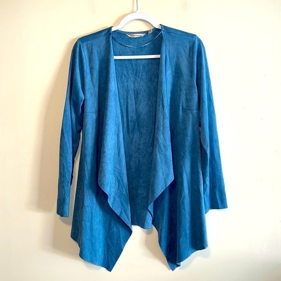 Women’s Soft Surroundings blue open front cascade sweater top sz XS - Picture 1 of 5